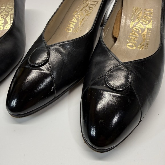 Lot of 2 Pair Vintage Salvatore Ferragamo Pumps Women 5.5 B Black Leather - Picture 2 of 16